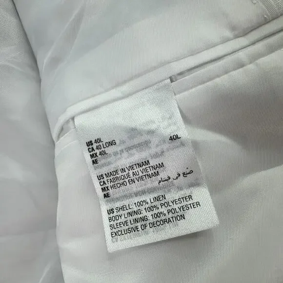 Bar III Mens Slim Fit 100% Linen Double-Breasted Suit Jacket White 40L - Picture 5 of 5